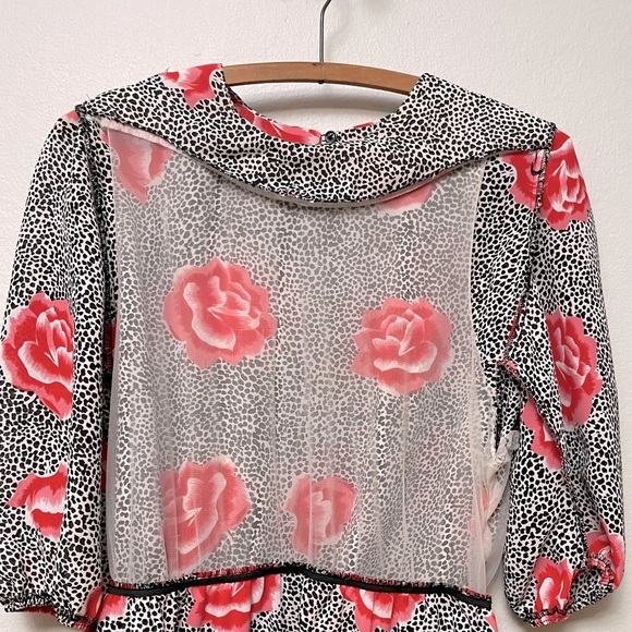 Vintage Animal Spot Rose Midi Dress, Sz 12 - Picture 6 of 7